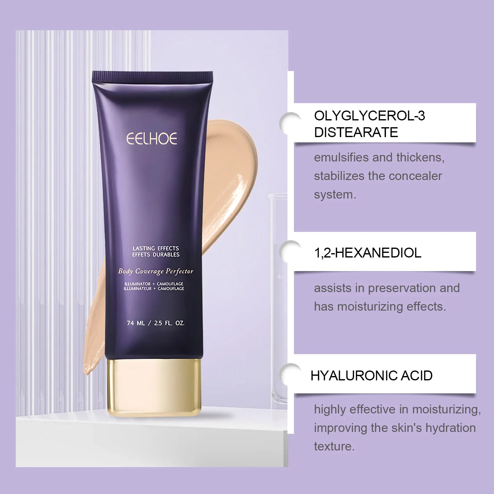 EELHOE 74mL Body Coverage Perfector, Even Skin Tone, Covering Tattoos, Universal For Face And Body, No Burden Makeup Effect mbzr