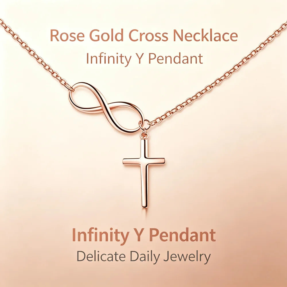 1Pcs Gold Plated Infinity Symbol & Cross Lariat Necklace, Dainty Y-Drop Chain Necklace for Women, Elegant Minimalist Statement Jewelry for Everyday Wear & Dating