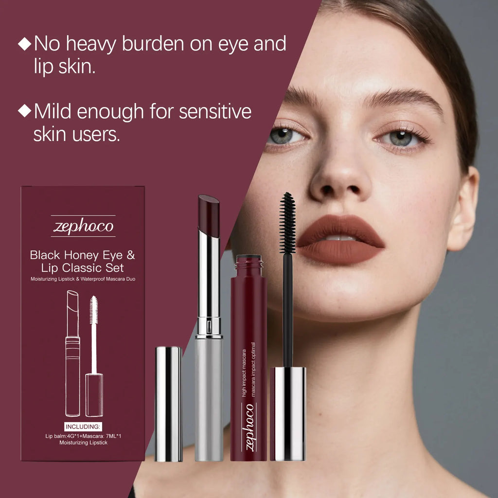 Black Brown Eye Lip Makeup Set Eyelash Spiral Brush Hydrating Lipstick Fast Dry Waterproof Lengthening Curling Mascara Cosmetic mbzr