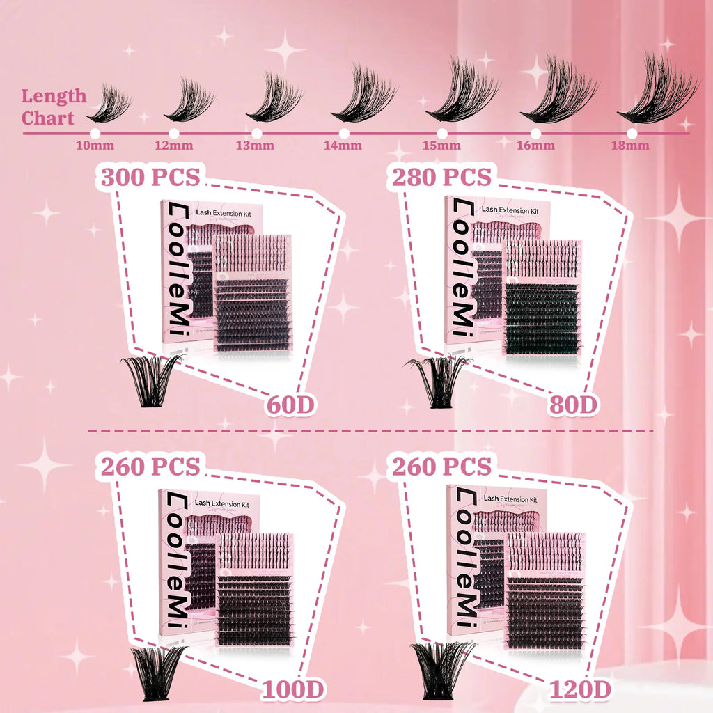 280PCS DIY Cluster Lashes Kit Ignite 80D | D Curl Fluffy Wispy Manga Lashes | Heat Bonded Fox Eye Individual Extensions with Bond and Seal | Long-Lasting Waterproof Home Makeup mbzr