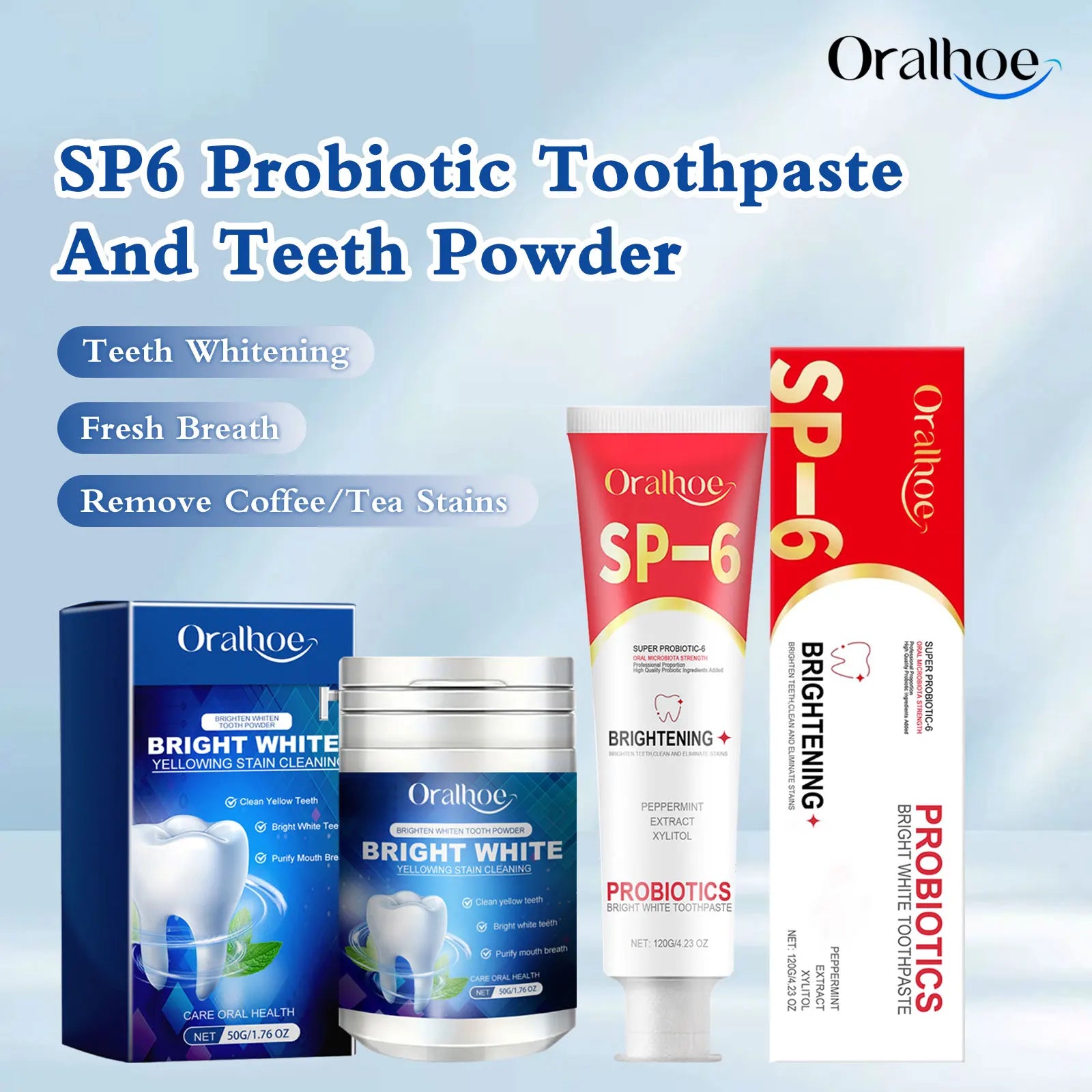 Oralhoe 120g Probiotic Toothpaste Sp-6 Whitening Tooth Powder Remove Plaque Stains Oral Hygiene Refreshing Breath Toothpaste mbzr