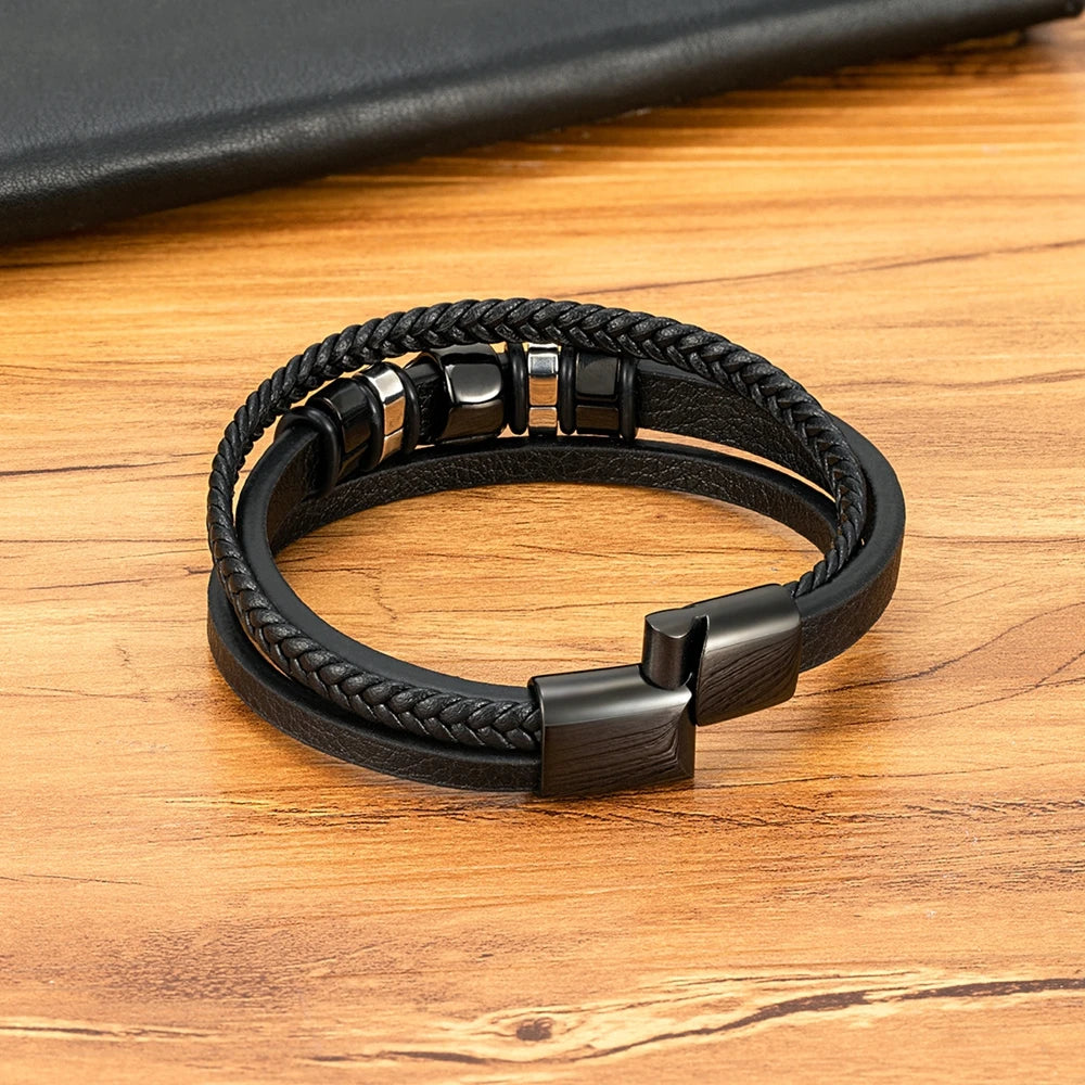 TYO Animal Magnetism Lion Woven Multi-Layer Genuine Leather 3 Colors Stainless Steel Magnet Buckle Bracelet