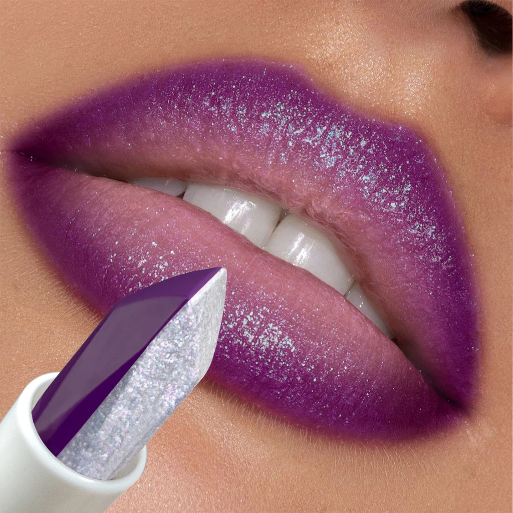 Two-Tone Gradient Mermaid Lipstick Shimmer Glitter Purple Lipstick Long Lasting Hydrating Lip Balm Unique Diamond Cut Design mbzr