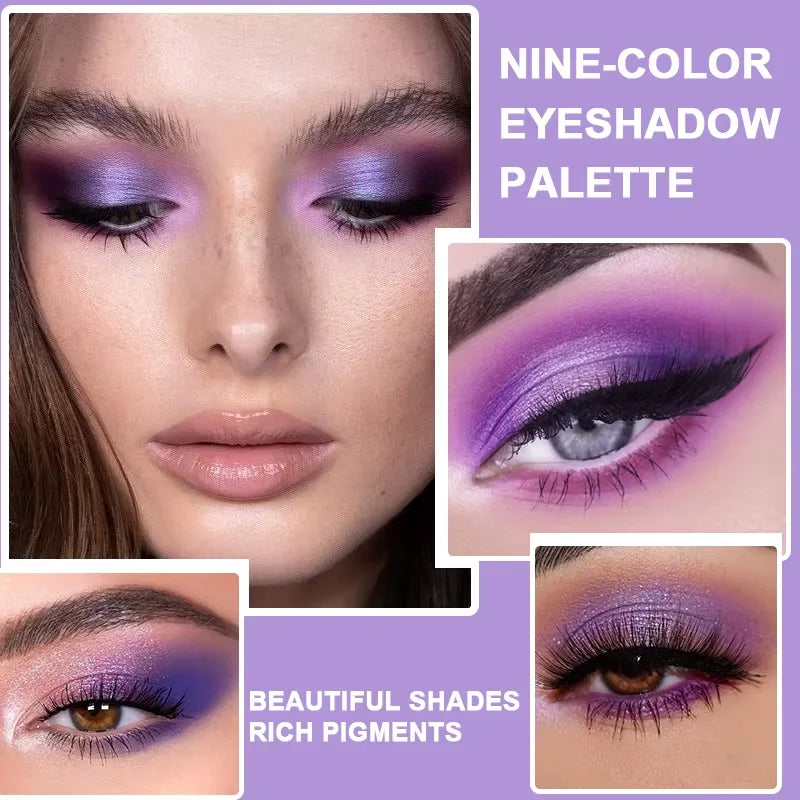 9-Color Dream Purple Eyeshadow Palette Low Saturated Smokey Multi Waterproof And Sweatproof For A Long-Lasting Smoky Eye Makeup mbzr
