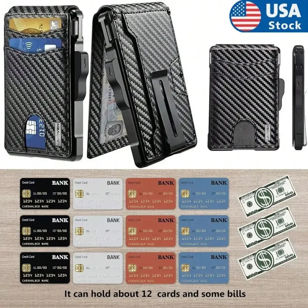 Wallet for Men, Mens Minimalist Wallet 9-13 Cards, Slim Compact Wallet with Money Clip & ID Window, RFID Blocking Smart Pop Up C mbzr