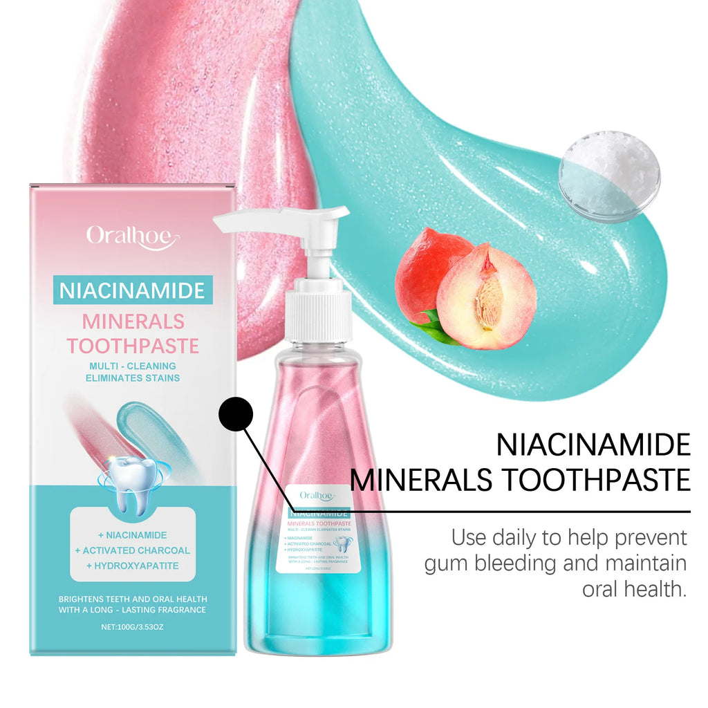 Oralhoe Niacinamide Press Pump Toothpaste Activated Charcoal Teeth Whitening Remove Stain Fresh Breath Oral Care Tooth Paste mbzr