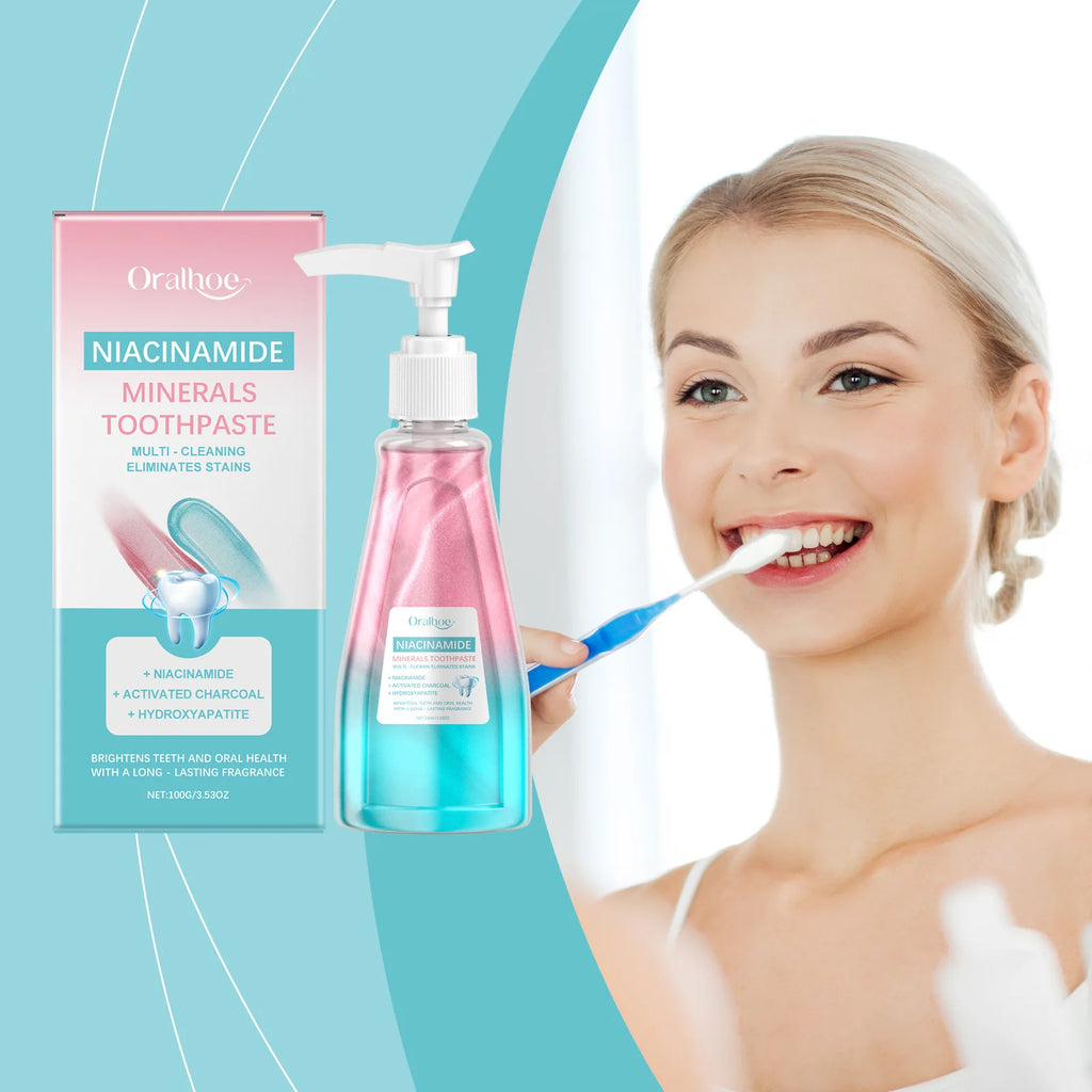 Oralhoe Niacinamide Press Pump Toothpaste Activated Charcoal Teeth Whitening Remove Stain Fresh Breath Oral Care Tooth Paste mbzr