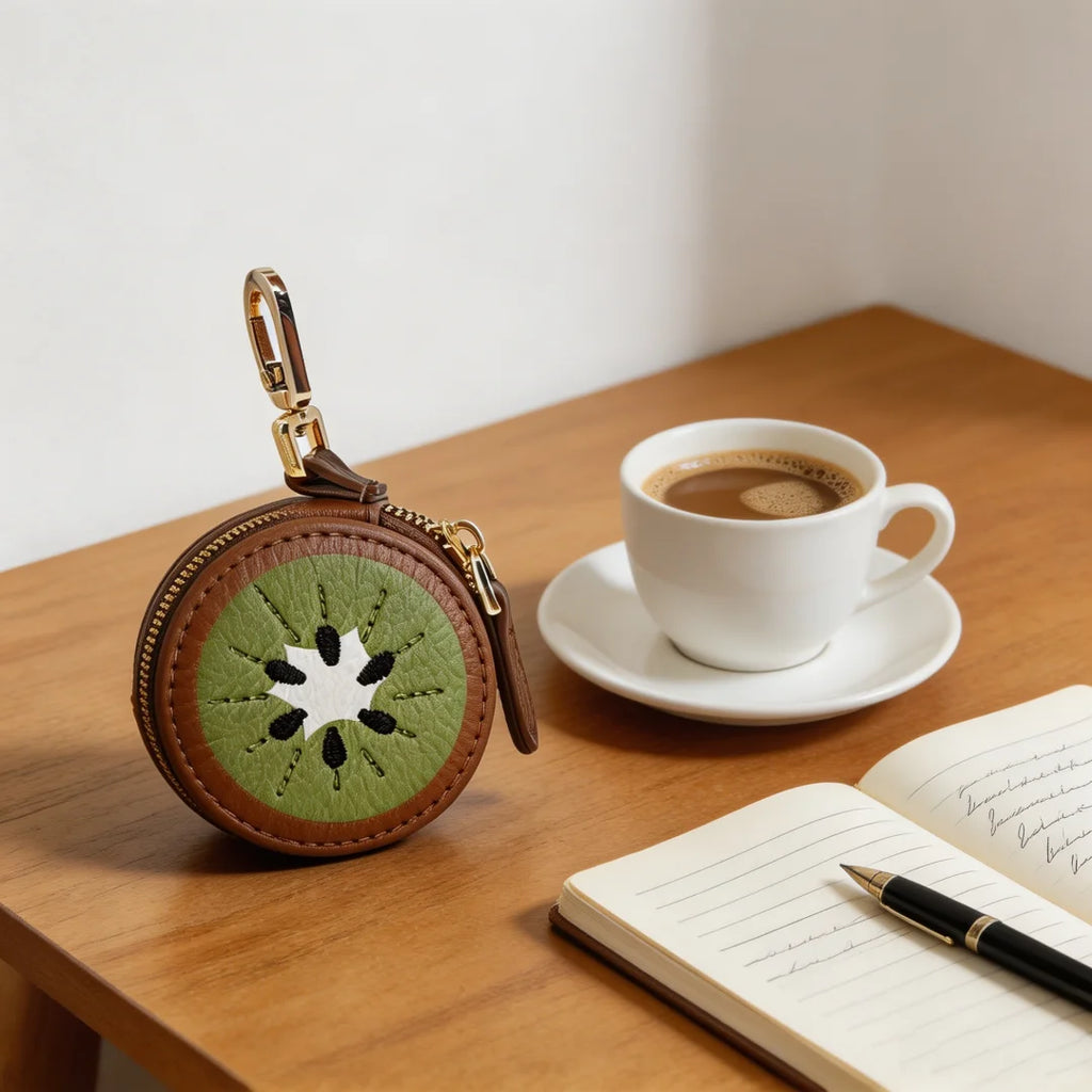 1pc Cartoon Kiwi Fruit Round Coin Purse Faux Leather Mini Zipper Wallet Portable Keychain Hanging Bag Decor Daily Matching Storage Accessory Holiday Gift mbzr