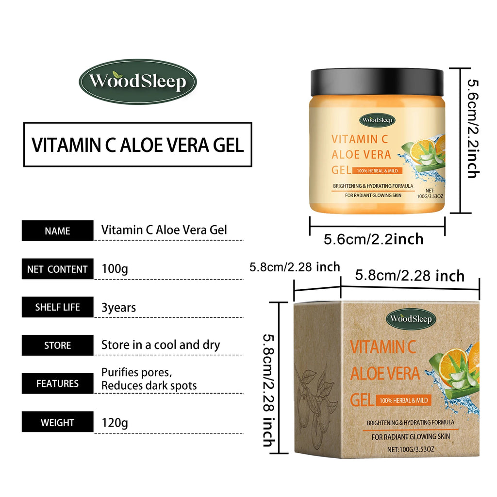Woodsleep 100g Vitamin C Aloe Facial Care Gel Brightens Skin Tone Deep Moisturizing Purifies Pores Mild Formula Face Cream mbzr