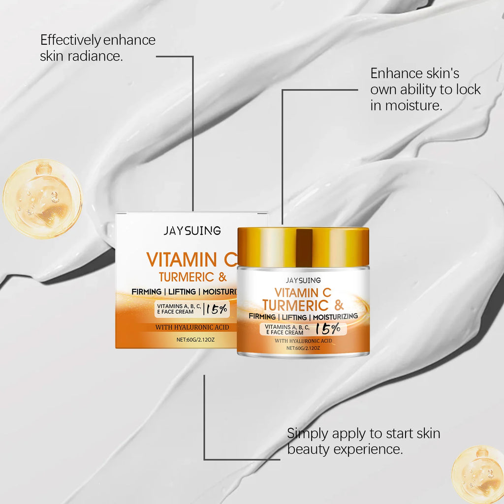 Jaysuing 60g Vitamin C Turmeric Facial Cream Hydrating Nourishing Softening Skin Care Cream For Daily Use Lightweight Formula For All Skin Types mbzr