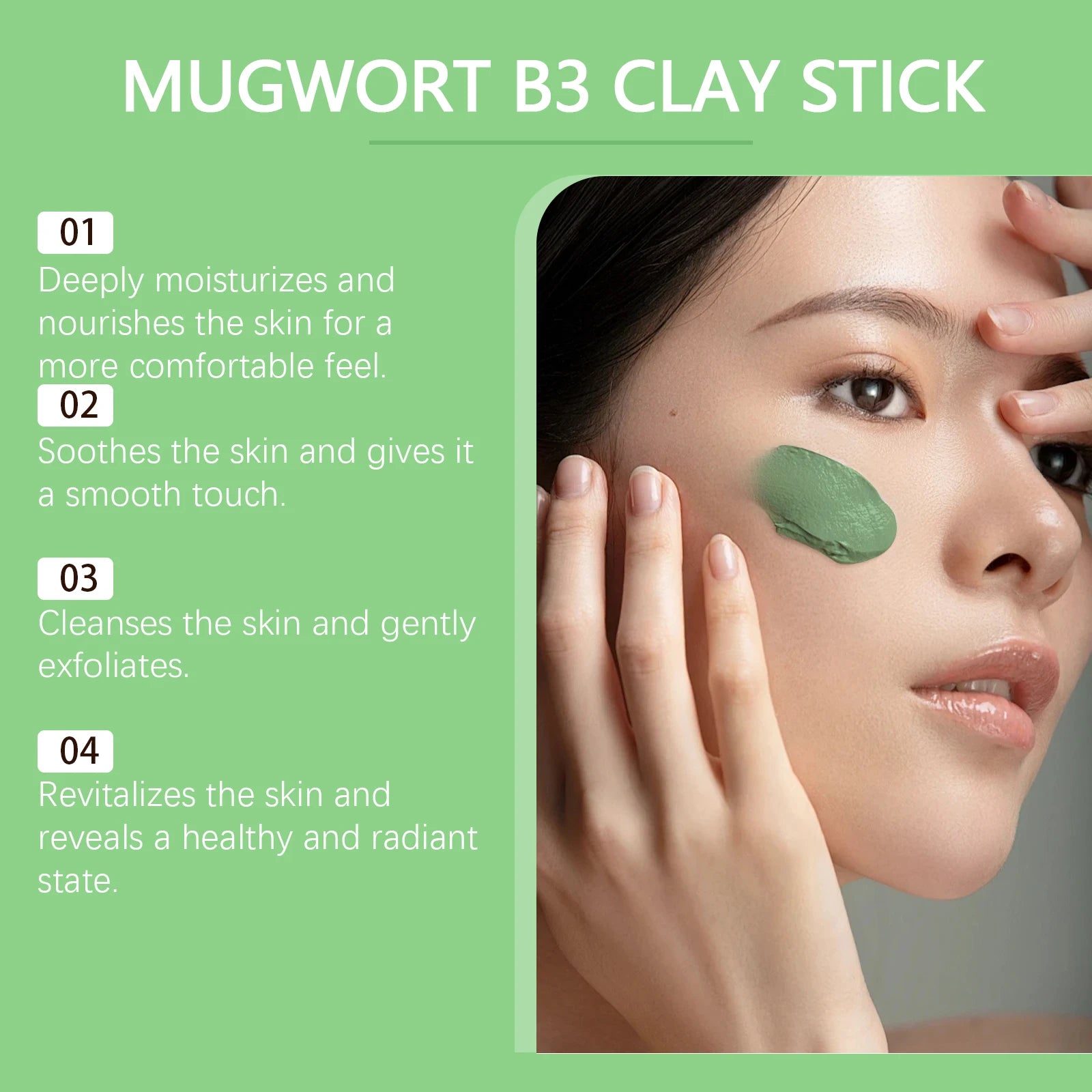 40G Mugwort Face Clay Mask Stick Gentle Cleaning Pores Moisturizing Enhance Smoothness Improve Skin Texture Nourishing Skin Soothing Repairing Face Mud Mask mbzr