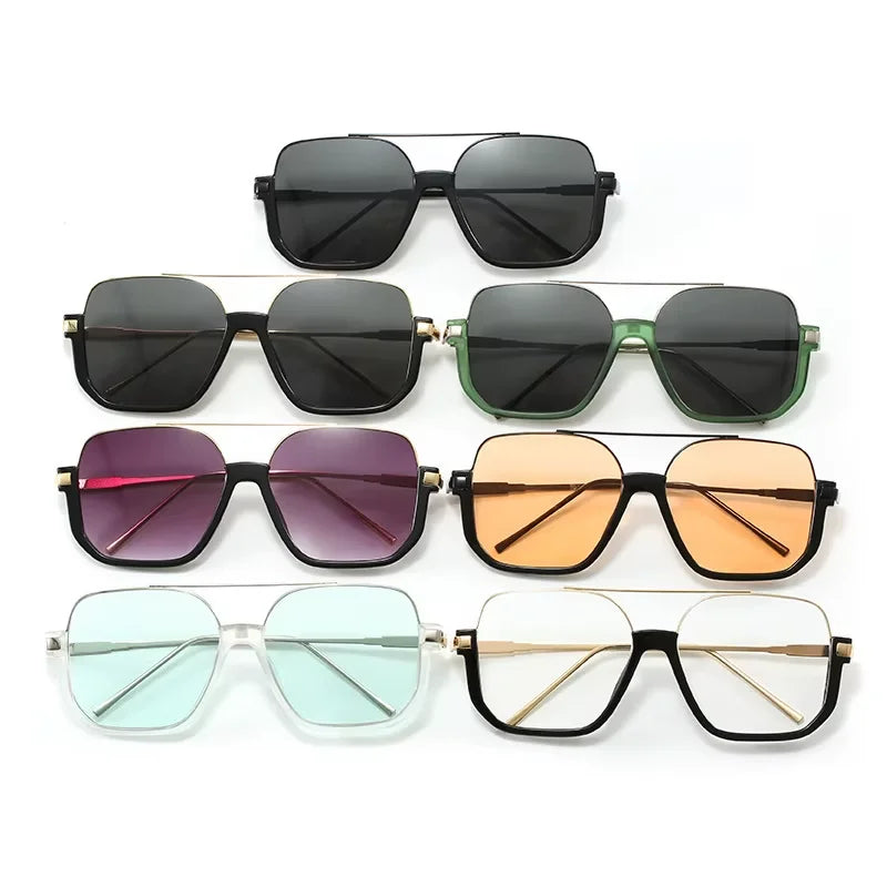 Retro Pilot Metal Sunglasses Fashion Korean Style Women Square Shades Trendy Ins Popular Brand Design UV400 Sun Glasses