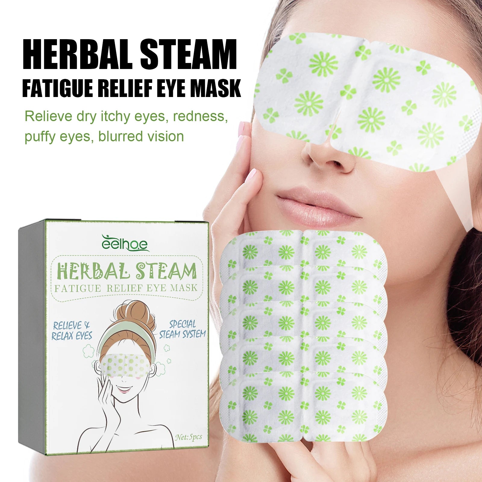 Eelhoe Herbal Steam Eye Mask Relieve Fatigue Soothe Eye Discomfort Fade Dark Circles Nourish Moisturizing Hot Compress Eye Mask