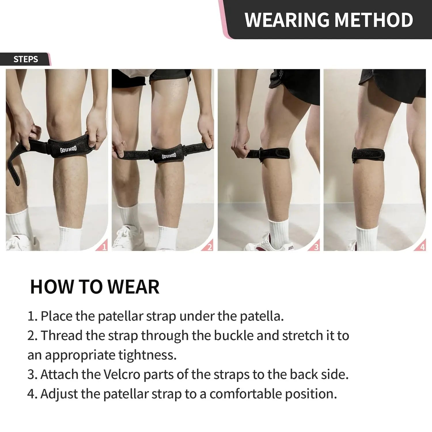 2PC/1Pair GOUNOD Patella Knee Straps Adjustable Knee Straps Running Sports for Pain Relief mbzr