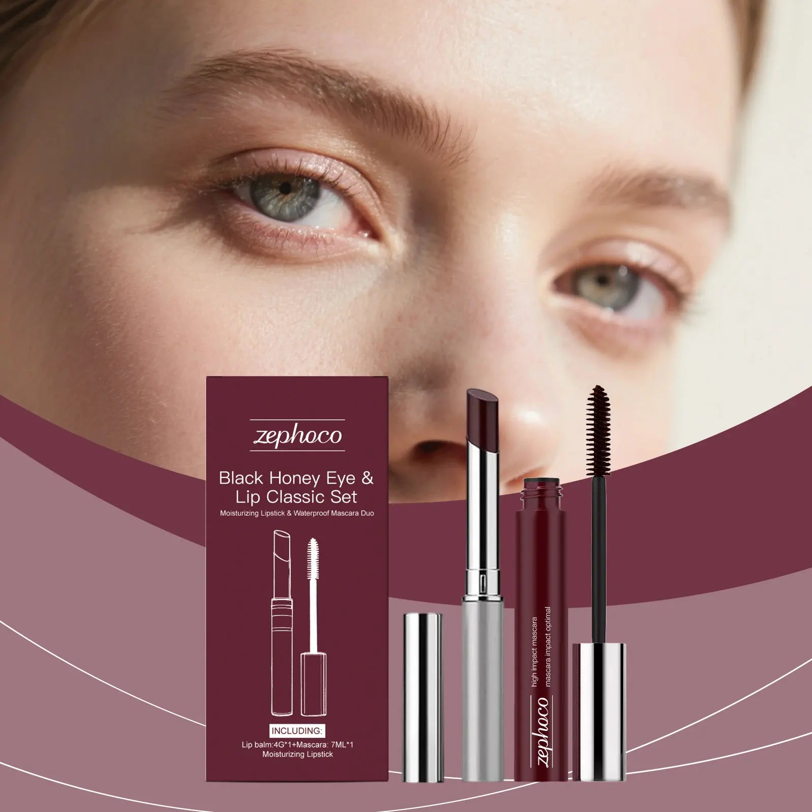 Black Brown Eye Lip Makeup Set Eyelash Spiral Brush Hydrating Lipstick Fast Dry Waterproof Lengthening Curling Mascara Cosmetic mbzr