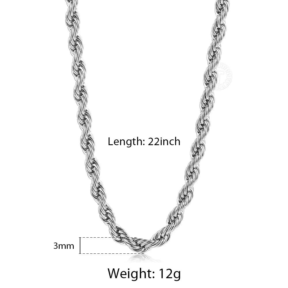 2mm-7mm Rope Chain Necklace Stainless Steel for Men Women Twisted Necklace Jewelry Gold Silver Color Chains Gift DKN635