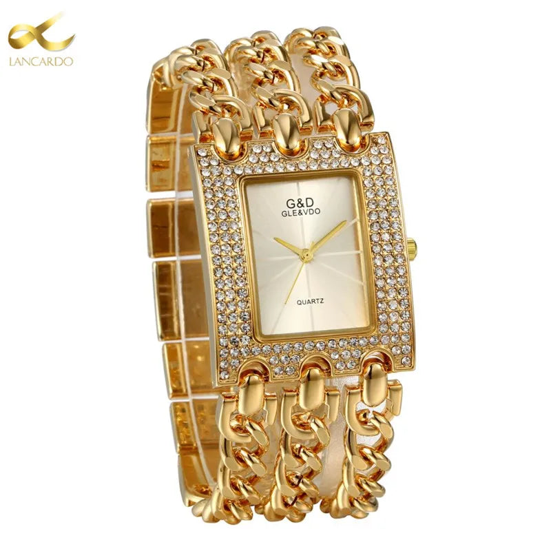 LANCARDO Luxury Women's Quartz Watch Gold Silver Strap Fashion Wristwatch mbzr