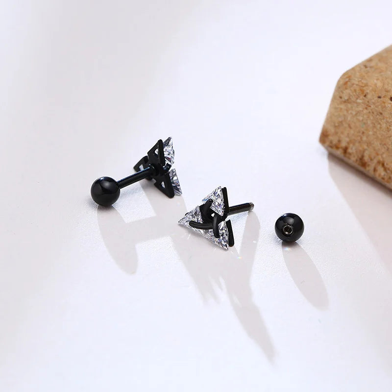 Vnox Stylish Triangle Stud Earrings for Men Women, AAA CZ Stone Unisex Ear Clip Jewelry, Rock Punk Vintage Accessory