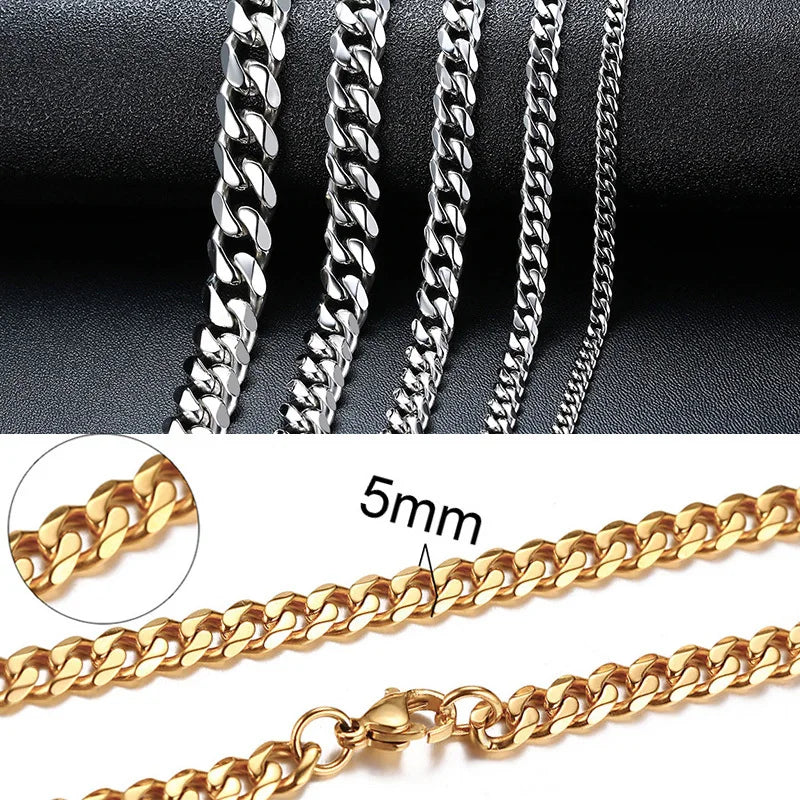 Vnox Cuban Chain Necklace Basic Stainless Steel Curb Link Chain Chokers,Vintage Gold Color Solid Metal Collar