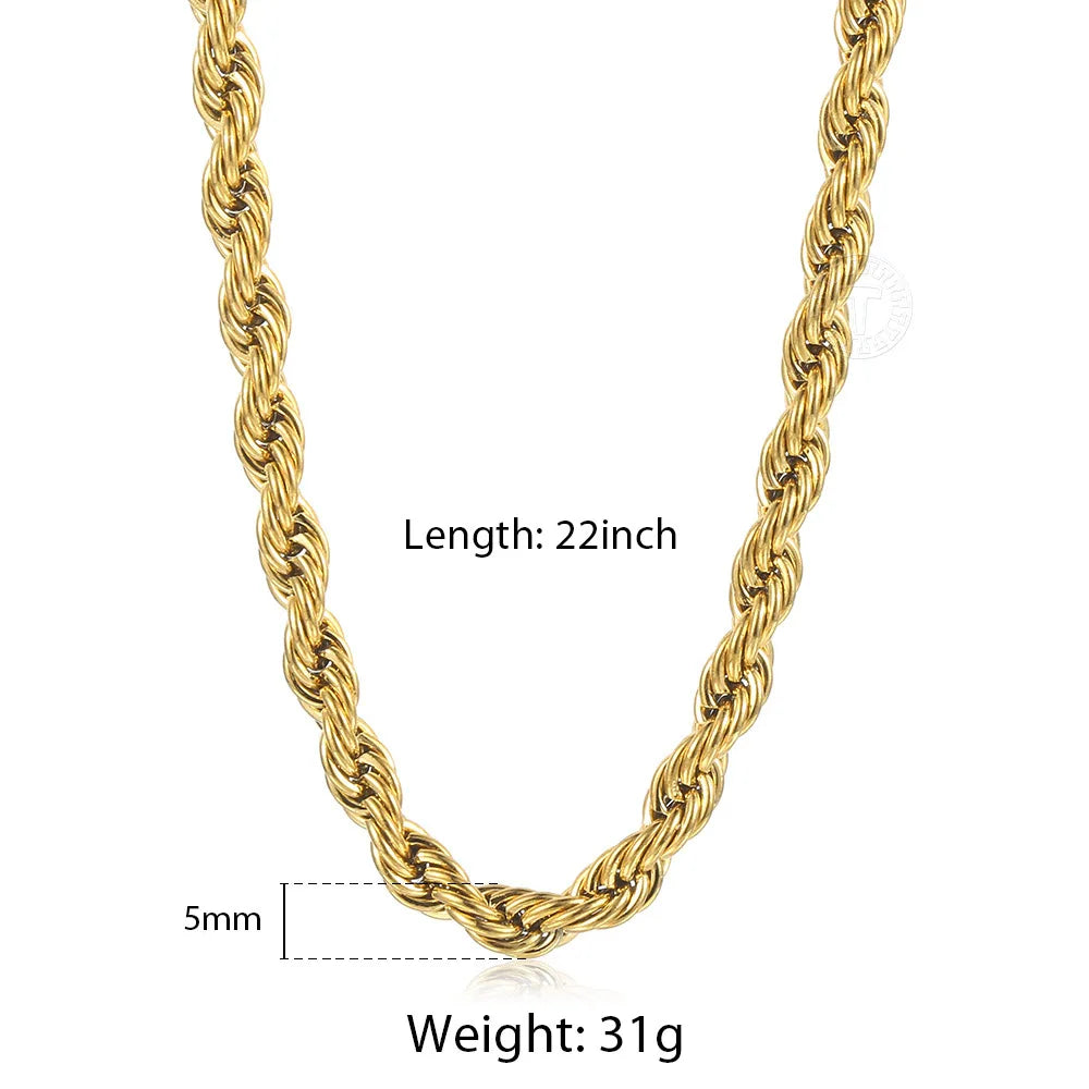 2mm-7mm Rope Chain Necklace Stainless Steel for Men Women Twisted Necklace Jewelry Gold Silver Color Chains Gift DKN635
