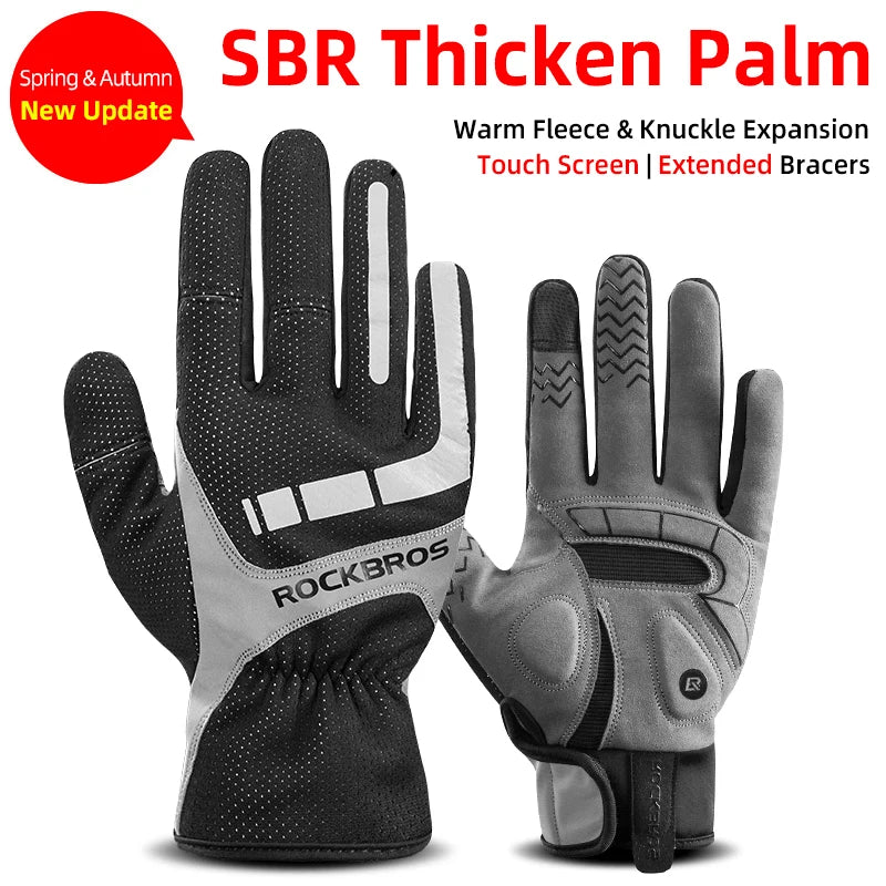 ROCKBROS Cycling Gloves Thermal Autumn Winter Gloves Windproof SBR Touch Screen Bike Gloves Full Finger Shockproof Sport Gloves mbzr