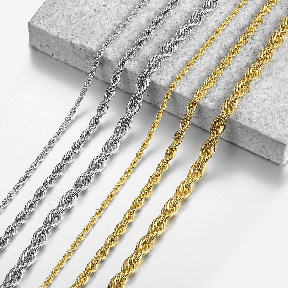 2mm-7mm Rope Chain Necklace Stainless Steel for Men Women Twisted Necklace Jewelry Gold Silver Color Chains Gift DKN635