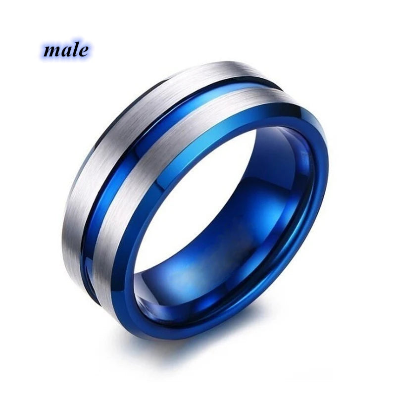 Fashion Jewelry Couple Ring Simple Stainless Steel Men Ring Elegant Blue/White Heart Zircon Women Rings Set Engagement Gift