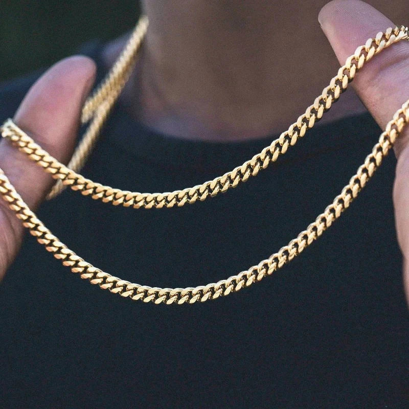 Vnox Men Simple 3-11mm Stainless Steel Cuban Link Chain Necklaces for Male Jewelry Solid Black Gold Color Gifts Miami Curb Chain