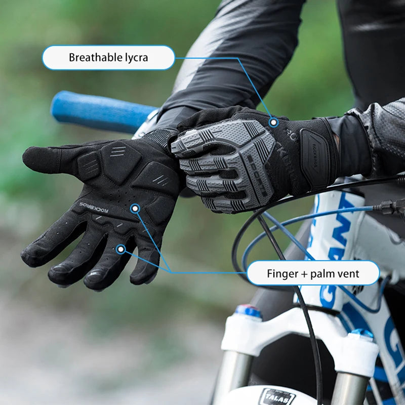 ROCKBROS Cycling Gloves Thermal Autumn Winter Gloves Windproof SBR Touch Screen Bike Gloves Full Finger Shockproof Sport Gloves mbzr