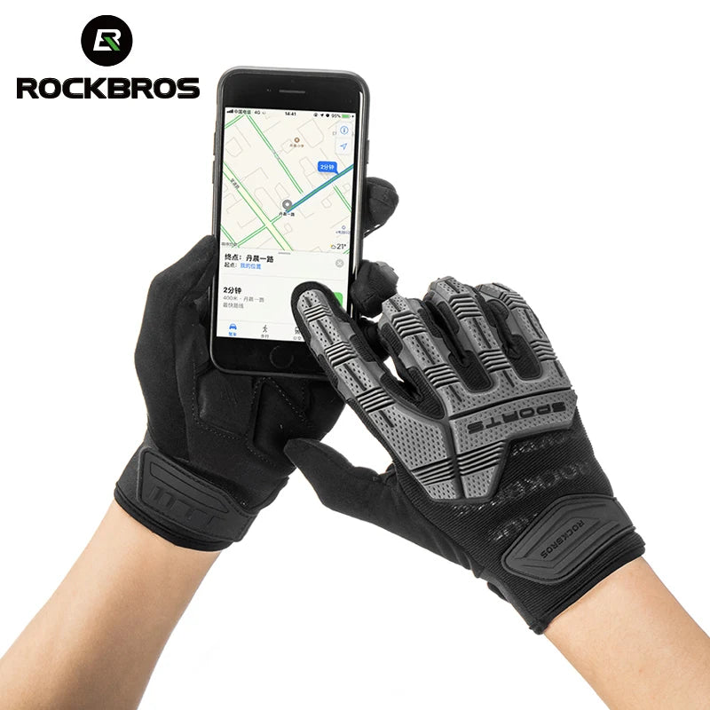 ROCKBROS Cycling Gloves Thermal Autumn Winter Gloves Windproof SBR Touch Screen Bike Gloves Full Finger Shockproof Sport Gloves mbzr