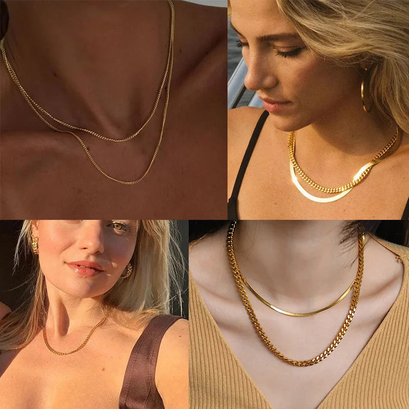 Vnox Cuban Chain Necklace Basic Stainless Steel Curb Link Chain Chokers,Vintage Gold Color Solid Metal Collar