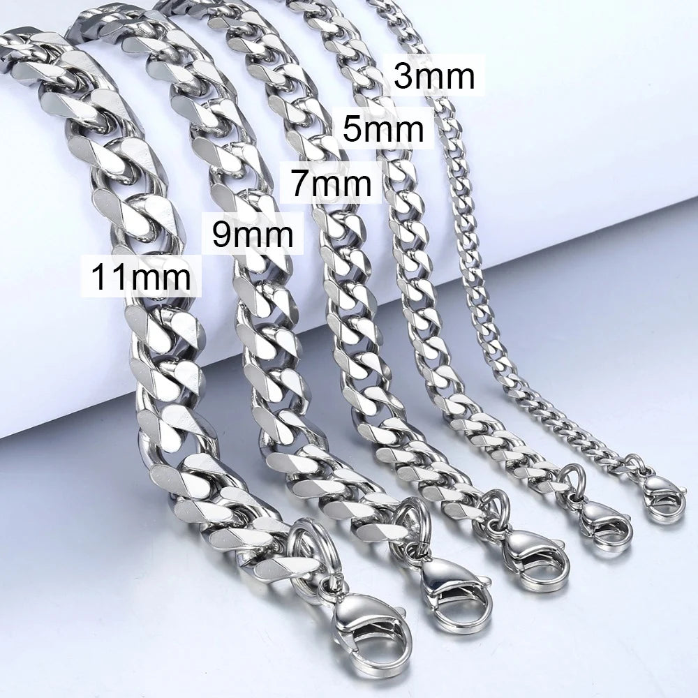 Men's Bracelets Stainless Steel Curb Cuban Link Chain Black Gold Silver - 1 piece