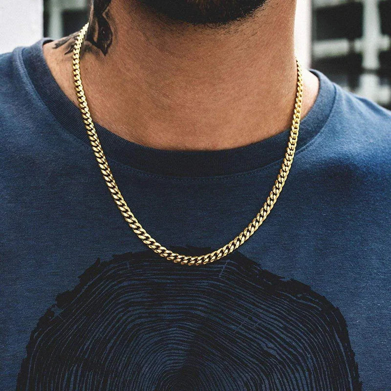 Vnox Cuban Chain Necklace Basic Stainless Steel Curb Link Chain Chokers,Vintage Gold Color Solid Metal Collar