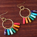 Drop shipping Boho Authentic 7 Chakra Imperial J-asper Stone Bead Brass Charm Dangle Earrings