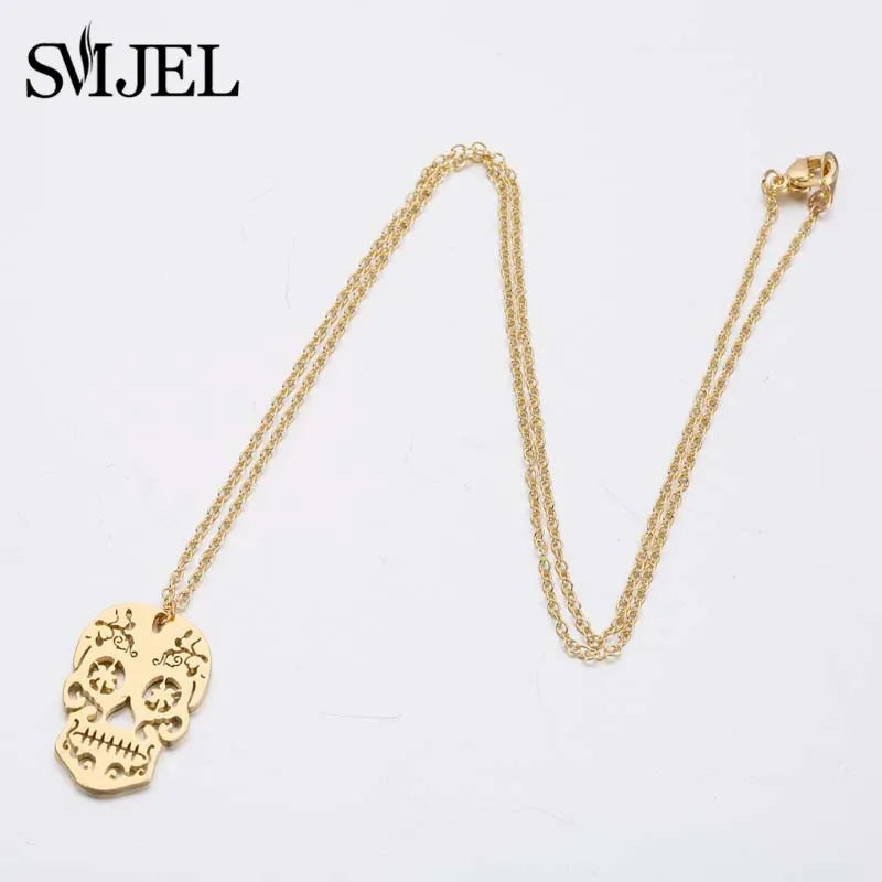 SMJEL Vintage Skeleton Pendant with Choker Skull Necklace Link Chain
