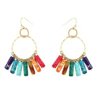 Drop shipping Boho Authentic 7 Chakra Imperial J-asper Stone Bead Brass Charm Dangle Earrings