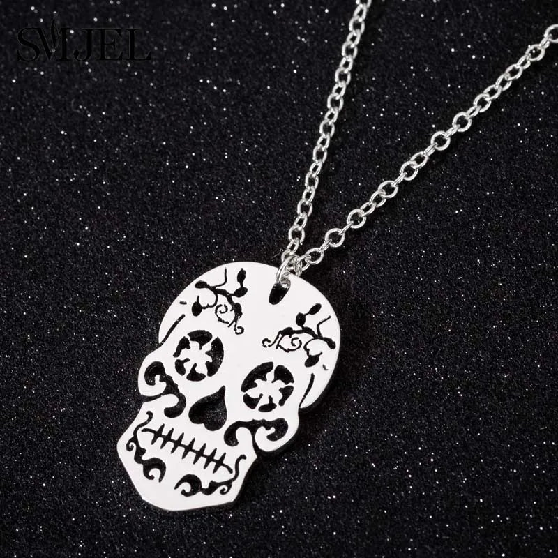 SMJEL Vintage Skeleton Pendant with Choker Skull Necklace Link Chain