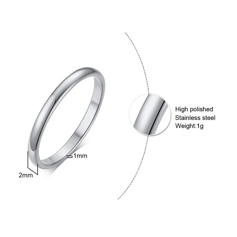 Vnox 2mm Thin Rings For Women Girl Solid Stainless Steel Minimalist Ring Set Elegant Party Tail Ring Extra Small Size #3- #10
