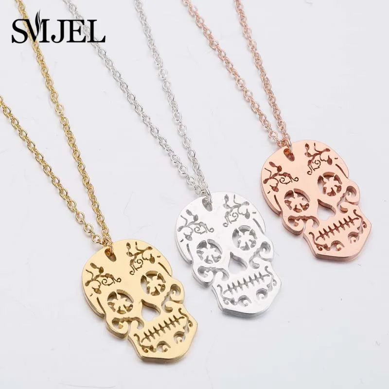 SMJEL Vintage Skeleton Pendant with Choker Skull Necklace Link Chain