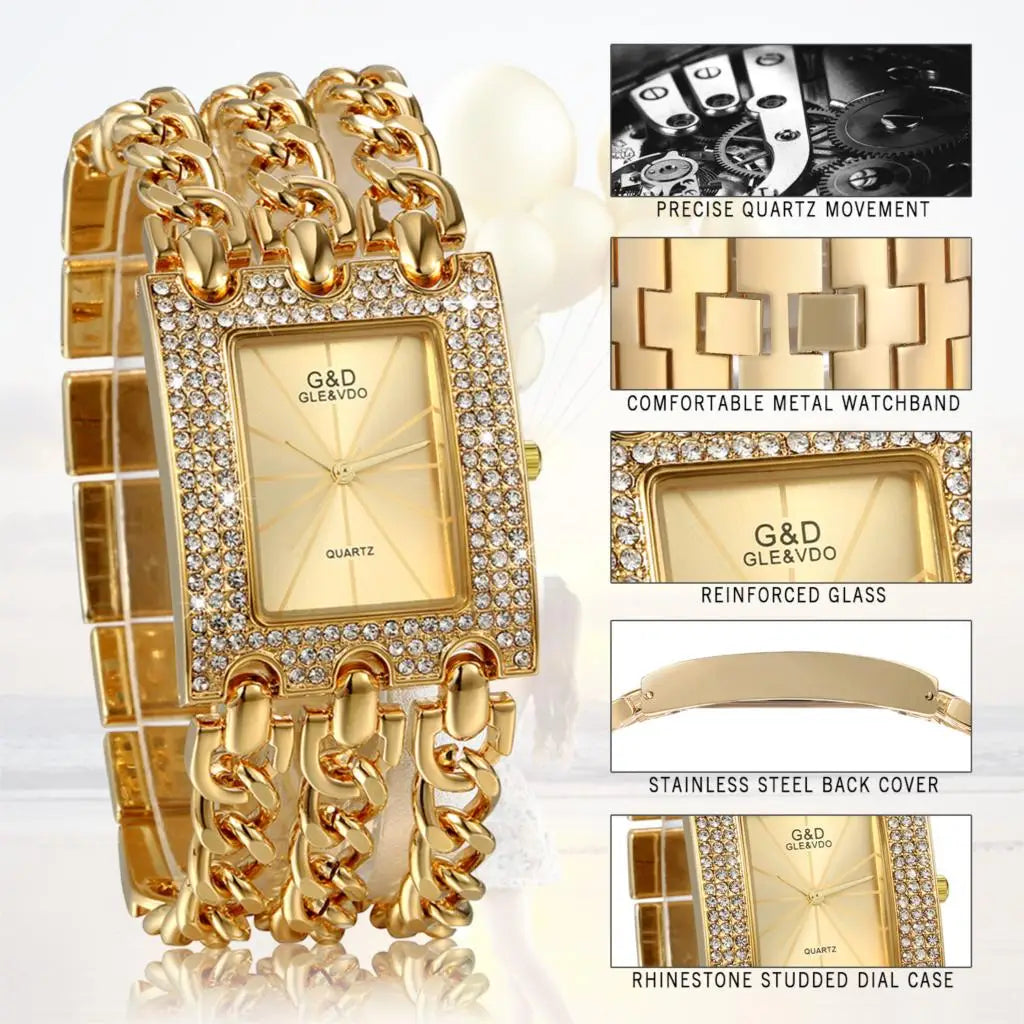 LANCARDO New Top Brand Luxury Women's Watches Alloy Clock Lady's Gold Strap Watch Fashion Reloj Female Quartz Wristwatch mbzr