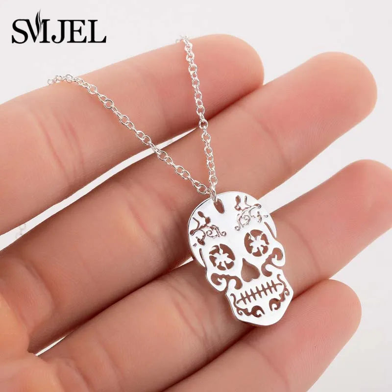 SMJEL Vintage Skeleton Pendant with Choker Skull Necklace Link Chain