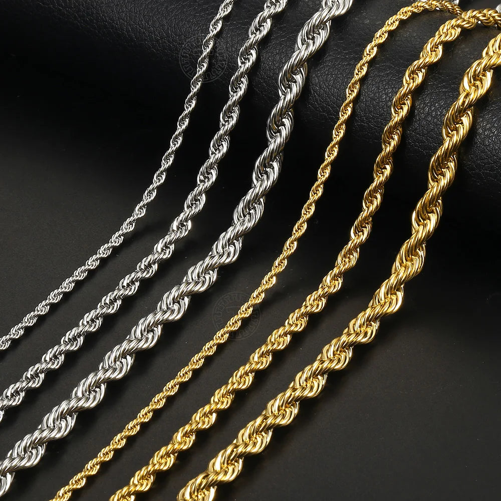 2mm-7mm Rope Chain Necklace Stainless Steel for Men Women Twisted Necklace Jewelry Gold Silver Color Chains Gift DKN635