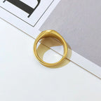 Vnox Star Stamp Ring for Women, Gold Color Stainless Steel Signet Round Top Ring with AAA CZ Stone, Chic Minimalist Heavy Ring