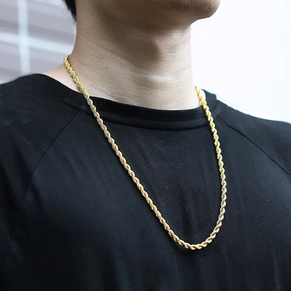 2mm-7mm Rope Chain Necklace Stainless Steel for Men Women Twisted Necklace Jewelry Gold Silver Color Chains Gift DKN635