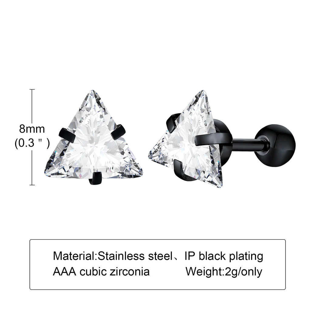 Vnox Stylish Triangle Stud Earrings for Men Women, AAA CZ Stone Unisex Ear Clip Jewelry, Rock Punk Vintage Accessory