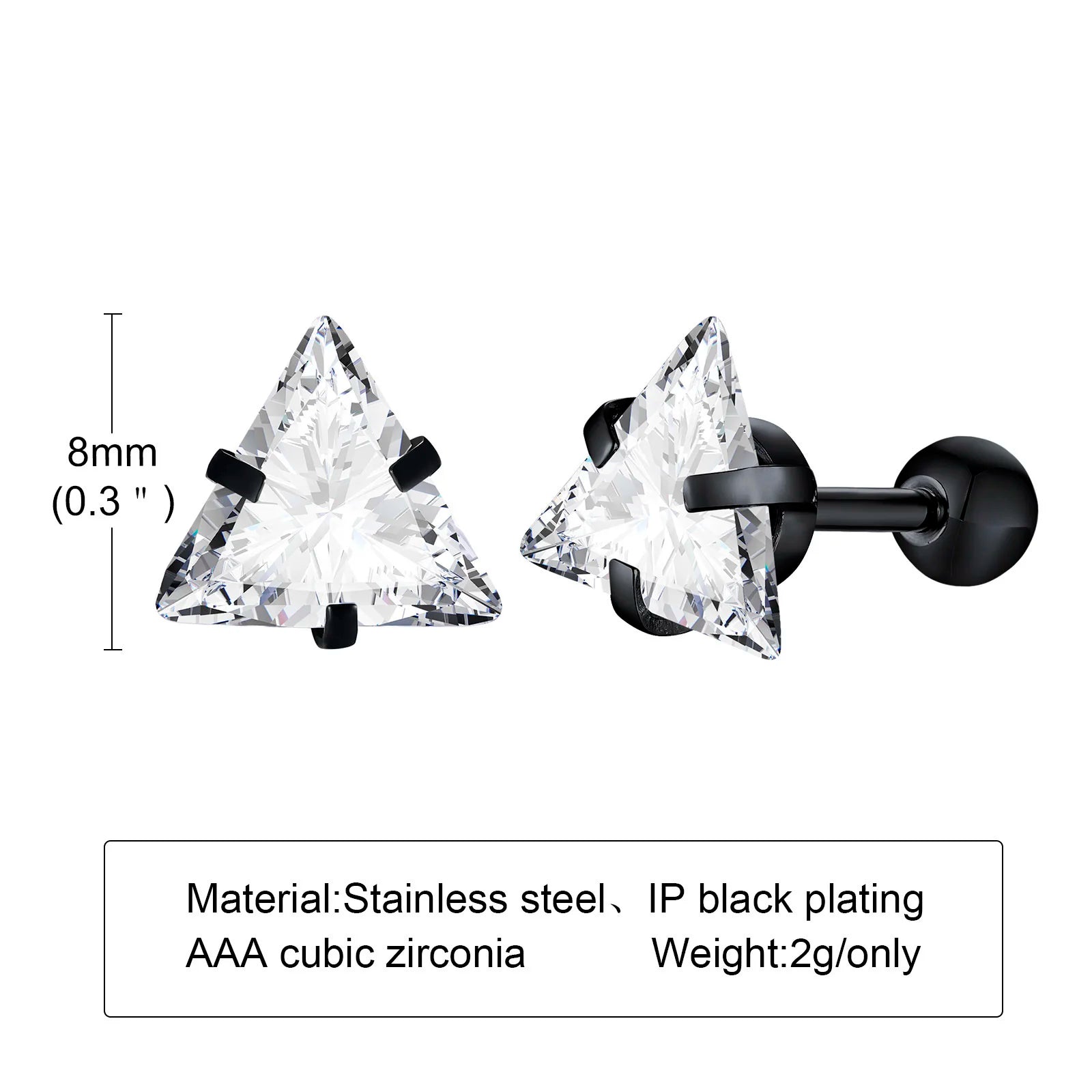 Vnox Stylish Triangle Stud Earrings for Men Women, AAA CZ Stone Unisex Ear Clip Jewelry, Rock Punk Vintage Accessory