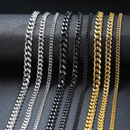 Vnox Men Simple 3-11mm Stainless Steel Cuban Link Chain Necklaces for Male Jewelry Solid Black Gold Color Gifts Miami Curb Chain