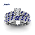 Fashion Jewelry Couple Ring Simple Stainless Steel Men Ring Elegant Blue/White Heart Zircon Women Rings Set Engagement Gift