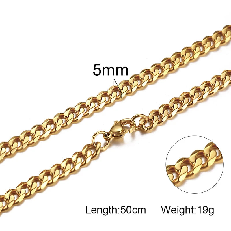 Vnox Men Simple 3-11mm Stainless Steel Cuban Link Chain Necklaces for Male Jewelry Solid Black Gold Color Gifts Miami Curb Chain