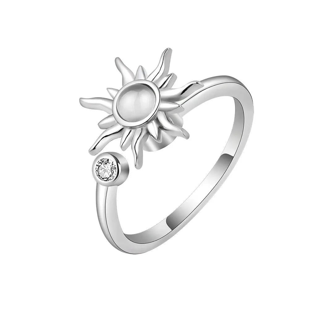 Anti Stress Anxiety Fidget Rings for Women Satinless Steel Spinner Sunflower Sun Star Ring Trendy Jewelry